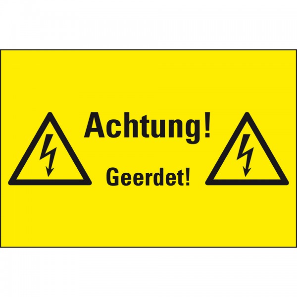 Dreifke® Schild I Warn-Kombischild Achtung! Geerdet!, Magnetfolie, 200x120mm, ASR A1.3, DIN EN ISO 7010 W012