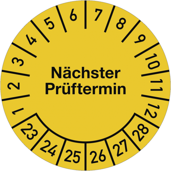 Dreifke® Prüfplakette Nächster Prüftermin 2023-2028, Dokumentenfolie, Ø 25 mm, 10 St./Bo.