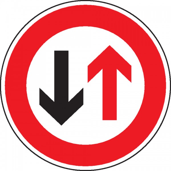Schild I Verkehrszeichen Vorrang des Gegenverkehrs, Nr.208, Aluminium RA2, reflektierend, Ø 600mm, DIN 67520, nach StVO