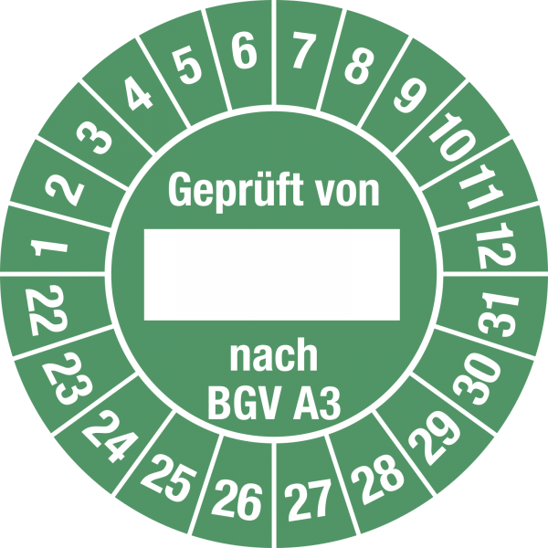 Prüfplakette Geprüft von nach BGV A3 2022-2031,Dokumentenfolie,Ø25 mm,10 St./Bo.