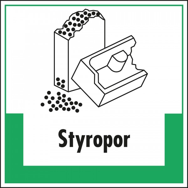 Dreifke® Aufkleber I Abfallkennzeichen Styropor, mit Symbol und Text, Folie, selbstklebend, 200x200mm