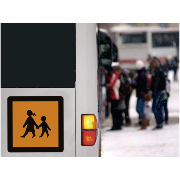 Schulbusschild mit 2 Sauger, Kunststoff 2 mm, orange reflekt. RA1, 250x250 mm