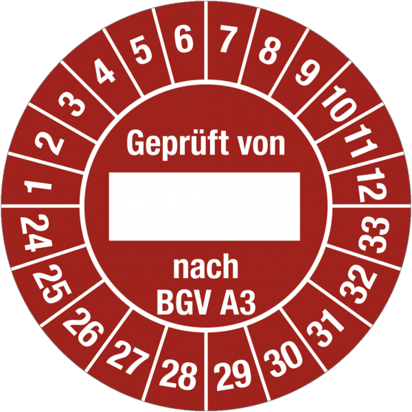 Dreifke® Prüfplakette Geprüft von nach BGV A3 2024 - 2033, Folie, Ø 30 mm, 10 Stück/Bogen