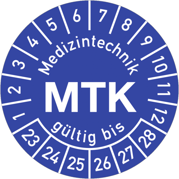 Dreifke® Prüfplakette Medizintechnik MTK 2023-2028, Polyesterfolie, Ø 30 mm, 10 Stk./Bog.