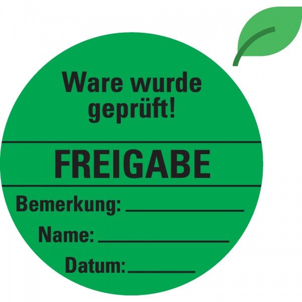 Dreifke® Organisationsetikett Freigabe, grün, ökologische Folie, Ø 60 mm, 100/Rolle