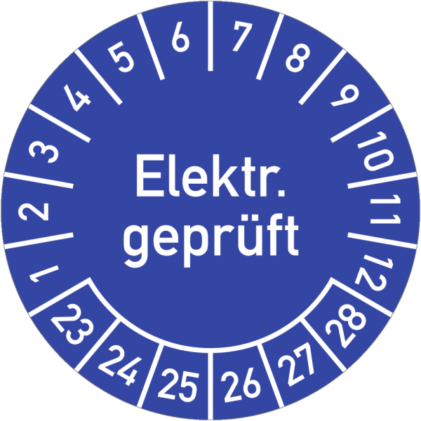 Dreifke® Prüfplakette Elektr. Geprüft 2023-2028, Dokumentenfolie, Ø 30 mm, 10 Stück/Bogen