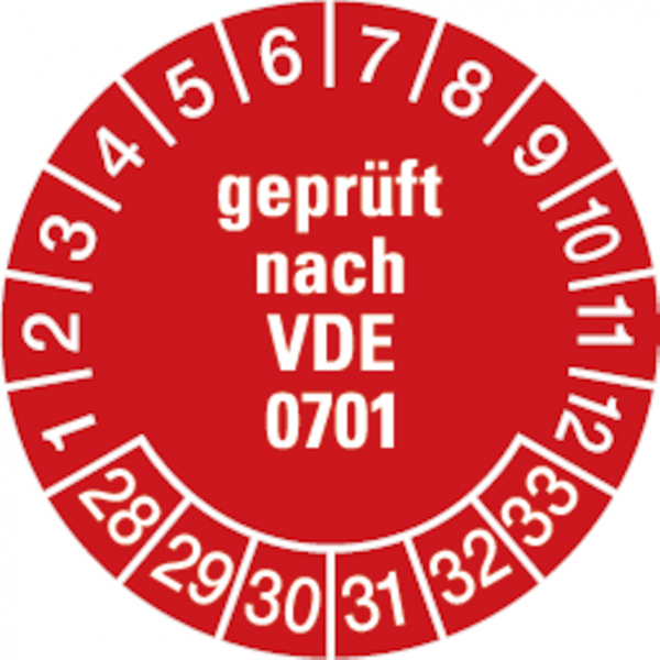 Dreifke® Prüfplakette geprüft nach VDE 0701 ab 28 rot/weiß - 30 mm Folie selbstklebend, 10 St