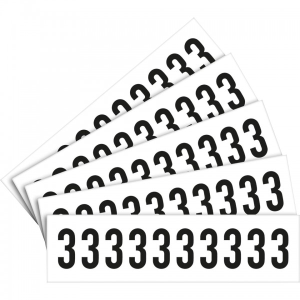 Dreifke® Aufkleber I Ziffer 3, weiß/schwarz, Folie, Schrifthöhe: 30mm, 39x17,7mm, 5 Bogen/VE, 10/Bogen