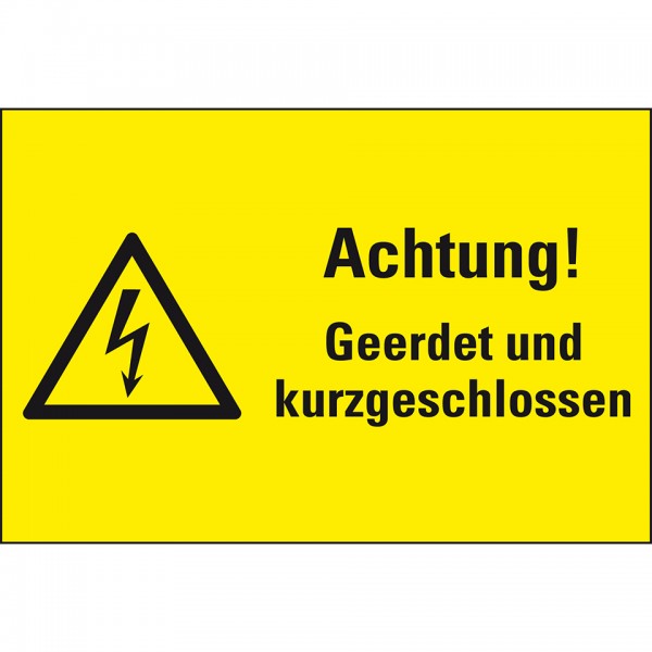 Dreifke® Schild I Warn-Kombischild Achtung! Geerdet und kurzgeschlossen, Magnetfolie, 200x120mm