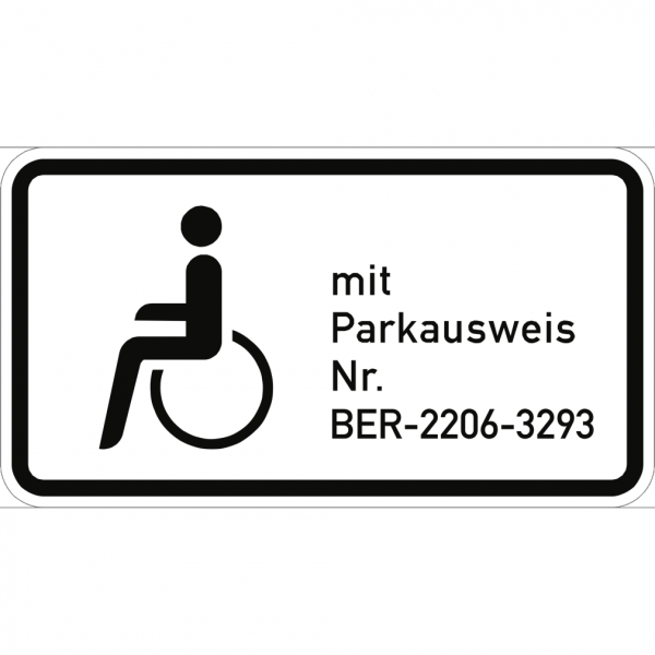 Verkehrsschild VZ1044-11, Nur Schwerbehinderte mit Parkausweis Nr. ..., Alu, RA1, 420x231 mm