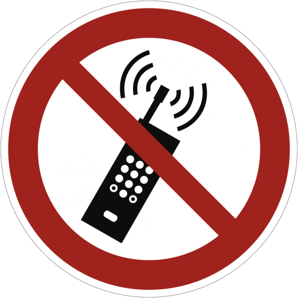 Dreifke® Kunststoff-Schild &quot;Eingeschaltete Mobiltelefone verboten&quot;, Ø20cm, 1 Stück, Gebotszeichen (P013) gem. ISO 7010