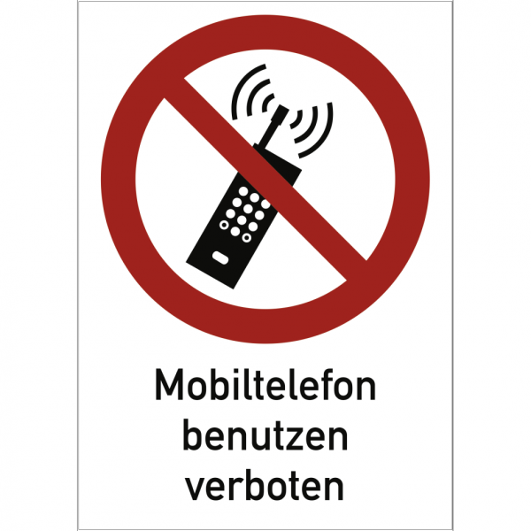 Dreifke® Aufkleber Eingeschaltete Mobiltelefone verboten ISO 7010, Kombischild, Folie, 210x297 mm