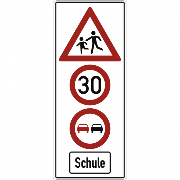 Schild - Kinder, 30km/h, Überholverbot, Schule, Alu 3 mm, RA2, 730x1880 mm