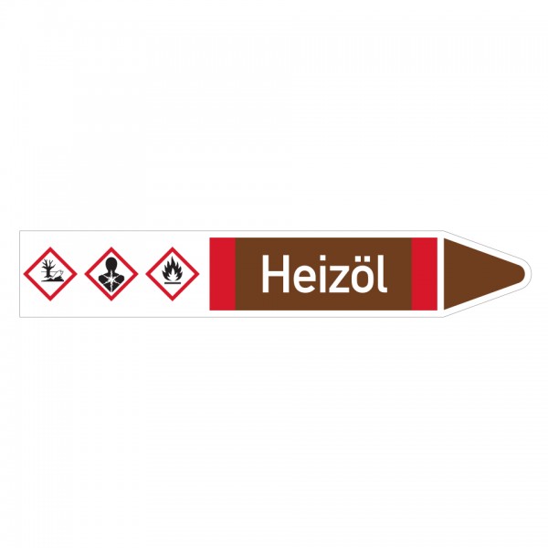Dreifke® Aufkleber I RKZ-Etikett Heizöl, rechts, DIN, braun/weiß/rot, für Ø 60-90mm, 310x52mm, 3 Stück