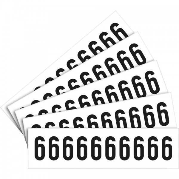 Dreifke® Aufkleber I Ziffer 6, weiß/schwarz, Folie, Schrifthöhe: 40mm, 52,9x23,8mm, 5 Bogen/VE, 10/Bogen