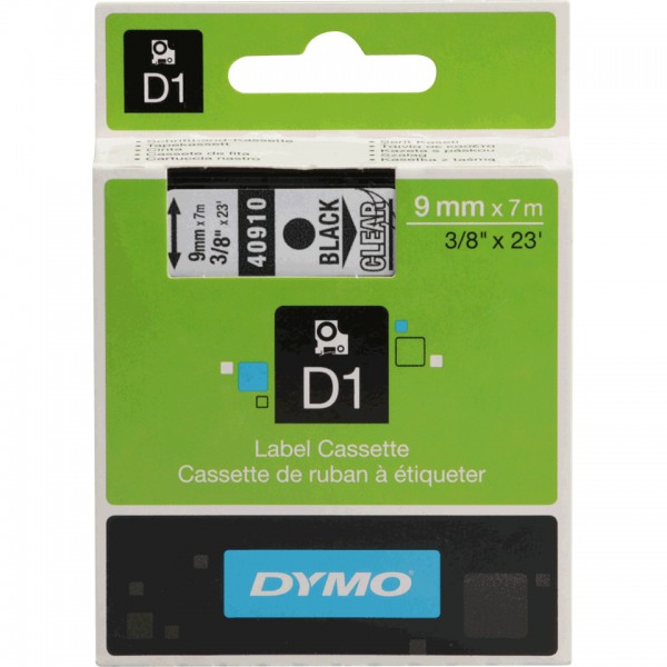 DYMO Schriftbandkassette, Schrift: schwarz, Grund: transparent, Breite 9mm, 7m