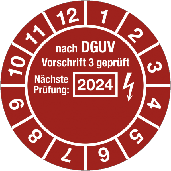 Dreifke® Prüfplakette nach DGUV,Nächste Prüfung, 2024, Folie, Ø 30 mm, 10 Stück/Bogen