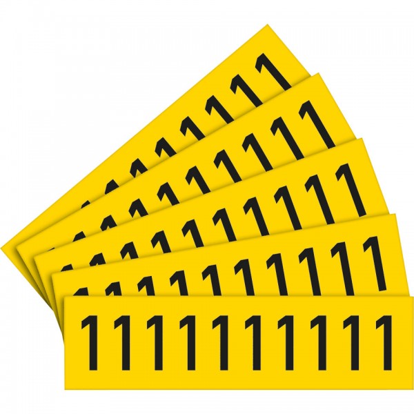 Dreifke® Aufkleber I Selbstklebende Ziffer 1, gelb/schwarz, Folie, Schrifthöhe 60mm, 5 Bogen/VE, 10/BOG