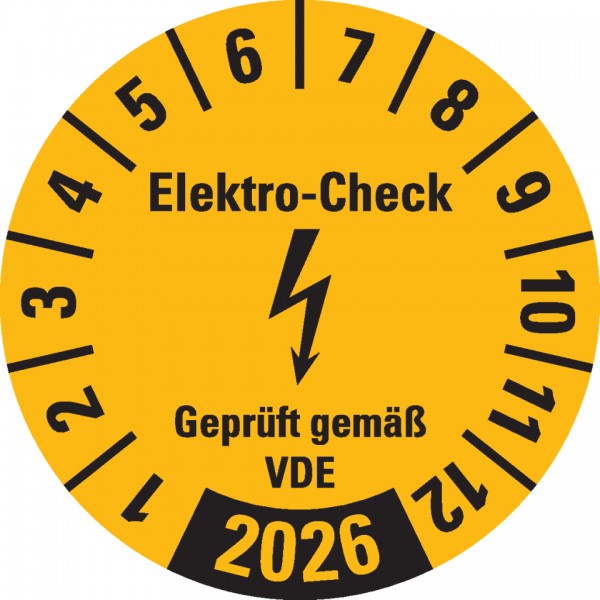 Dreifke® Prüfplakette Elektro-Check Geprüft..., 2026, gelb, Dokumentenfolie, Ø 30mm, 18 Stück
