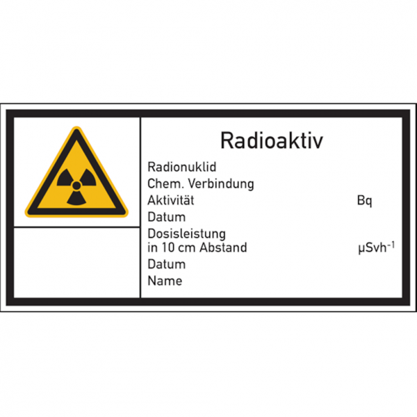 Dreifke® Warnschild Strahlenschutz Radioaktiv (E10) | Folie selbstklebend | 148x74 mm, 1 Stk