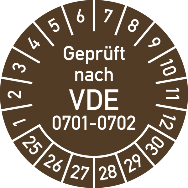 Dreifke® Prüfplakette Geprüft nach VDE 0701-0702 2025-2030, Folie, Ø 30 mm,10 Stück/Bogen