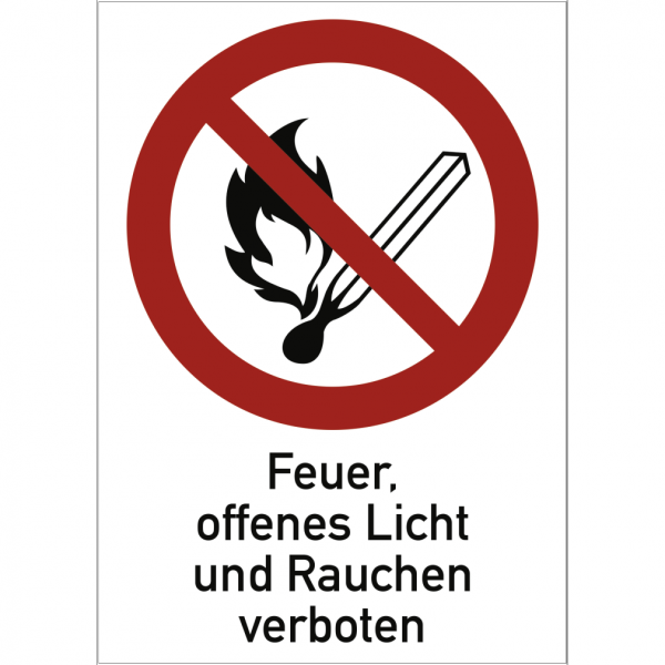 Dreifke® Schild Feuer, offenes Licht und Rauchen verboten, Kombischild, Alu, 131x185 mm