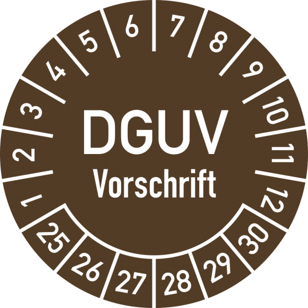 Dreifke® Prüfplakette DGUV Vorschrift, 2025-2030,Dokumentenfolie, Ø 25 mm, 10 Stück/Bogen