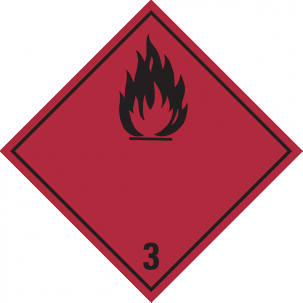 Dreifke® Gefahrzettel, Gefahrgutklasse 3 - Entzündbare flüssige Stoffe (rot/schwarz) | Folie selbstklebend | 150x150 mm, 1 Stk