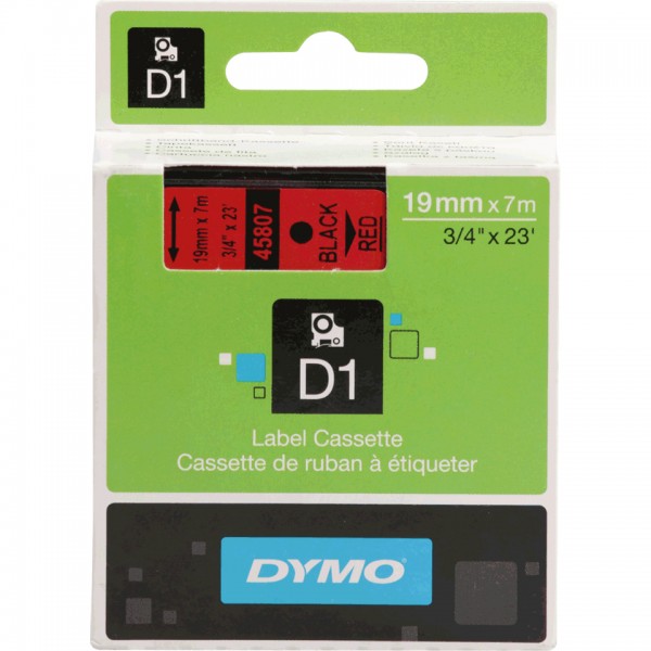 DYMO-Schriftbandkassette, Schrift: schwarz, Grund: rot, Breite 19mm, 7m