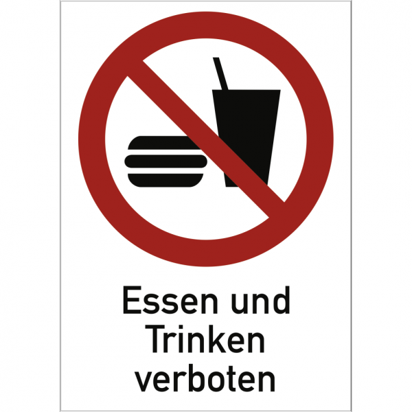Dreifke® Aufkleber Essen und Trinken verboten ISO 7010, Kombischild, Folie, 131x185 mm