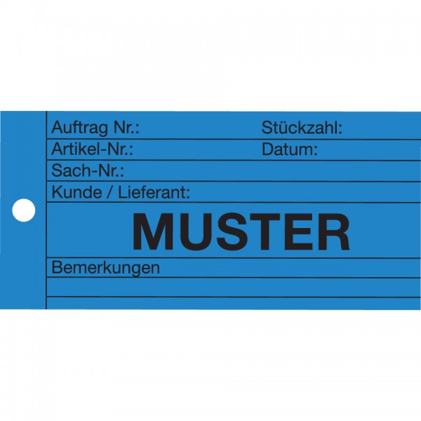 Qualitätsanhänger Muster, blau, Karton, mit Metallöse, 66x140mm, 100/VE