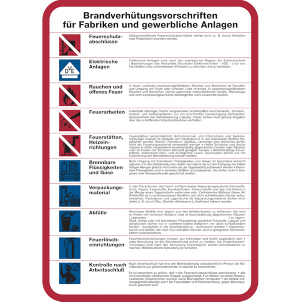 Dreifke® Aushang, Brandverhütungsvorschriften für Fabriken und gewerbliche Anlagen | PVC | 300x420 mm, 1 Stk