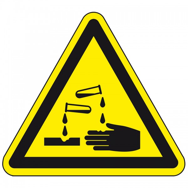 Dreifke® Schild I Warnschild Warnung vor ätzenden Stoffen, praxisbewährt, Kunststoff, SL 200mm, BGV A8