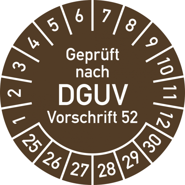 Dreifke® Prüfplakette Gepr. n. DGUV Vorsch. 52, 2025-2030,Polyesterfolie,Ø40mm, 10Stück/Bogen