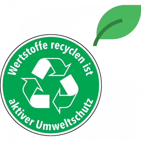 Dreifke® Aufkleber | Hinweisschild Wertstoffe recyclen ist aktiver Umweltschutz, KRO, öko.Folie, Ø 100mm
