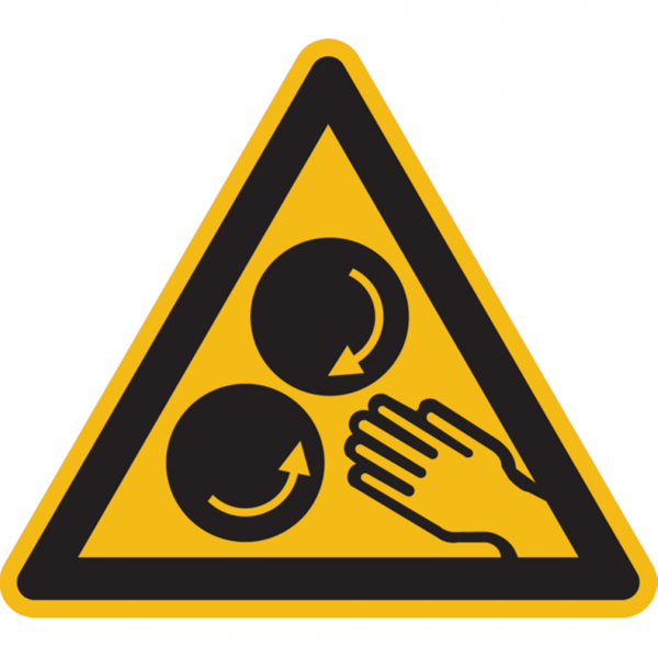 Dreifke® Warnschild, Warnung vor laufenden Walzen - praxisbewährt | Alu geprägt | 100mm, 1 Stk