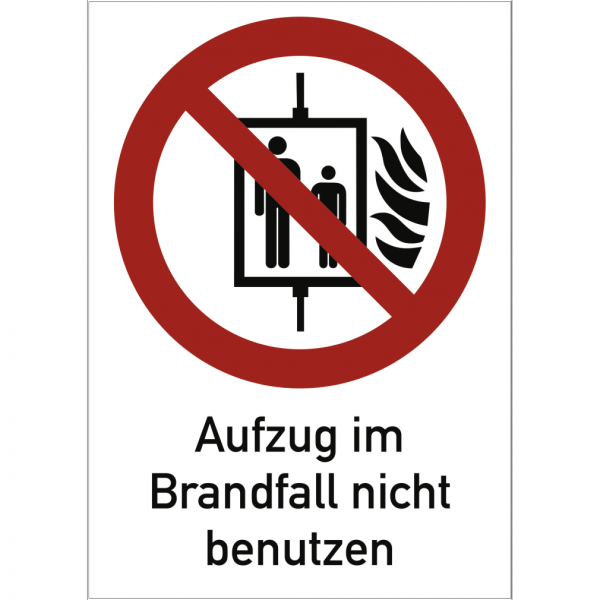 Dreifke® Schild Aufzug im Brandfall nicht benutzen ISO 7010, Kombischild, Kunststoff, 210x297 mm