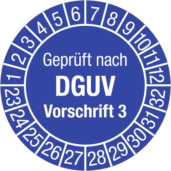 Dreifke® Prüfplakette Geprüft nach DGUV Vorsch. 3, 2023-2032, Folie, Ø 30 mm, 10 St./Bo.