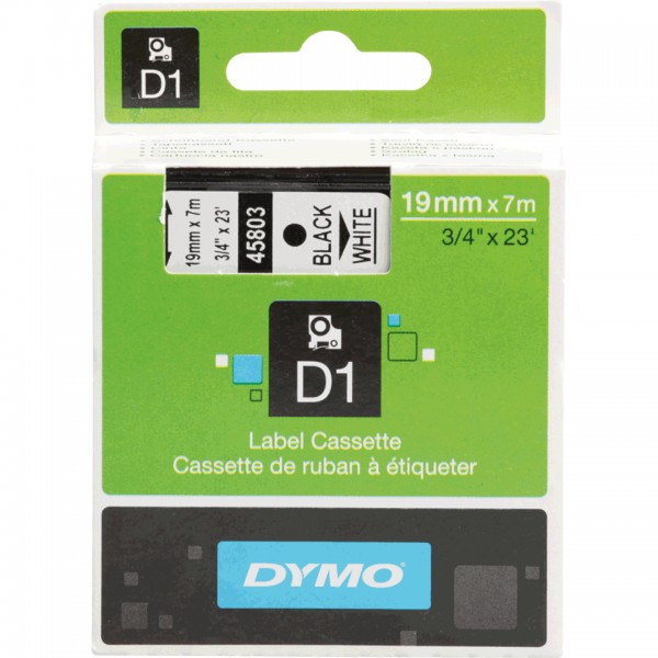 DYMO-Schriftbandkassette, Schrift: schwarz, Grund: weiß, Breite 19mm, 7m