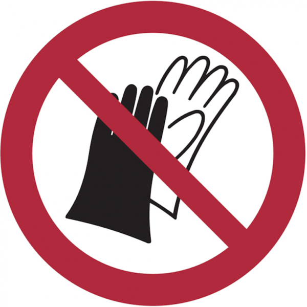 Dreifke® Aufkleber (Folie) &quot;Benutzen von Handschuhen verboten&quot;, Ø2cm, Folie selbstklebend, 16 Stück, Gebotszeichen (P028) gem. ISO 7010