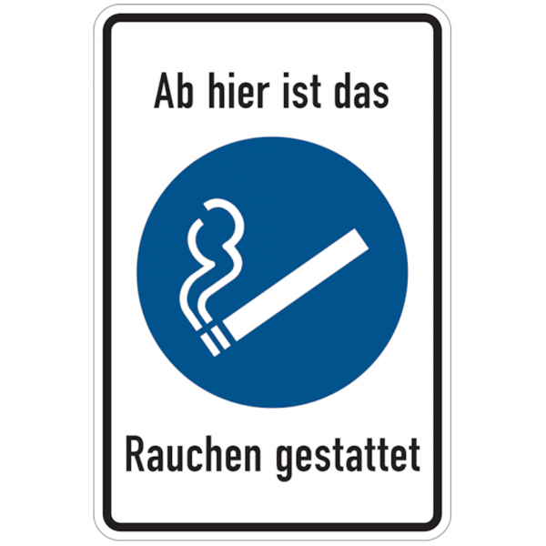 Dreifke® Alu-Schild, geprägt &quot;Rauchen gestattet&quot;, 20x30cm (BxH), 1 Stück, Praxisbewährtes Gebotszeichen mit Text: Ab hier ist das Rauchen gestattet