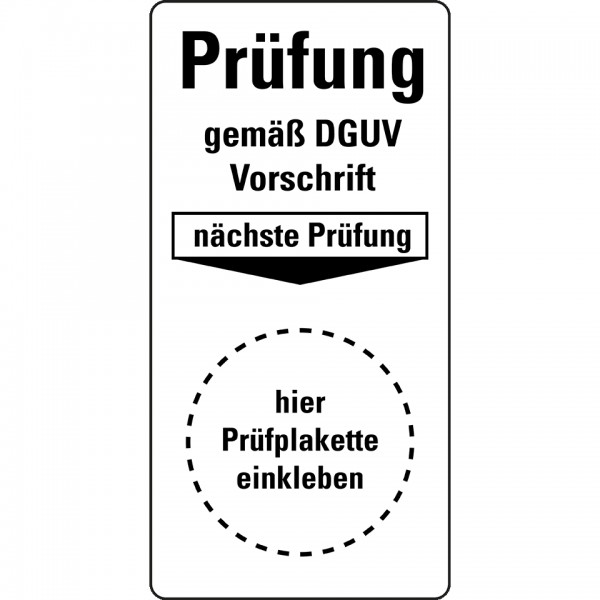 Dreifke® Mini-Grundplakette Prüfung DGUV Vorschrift, nP., Folie, ablösbar, 20x40mm, 16/Bogen, DGUV