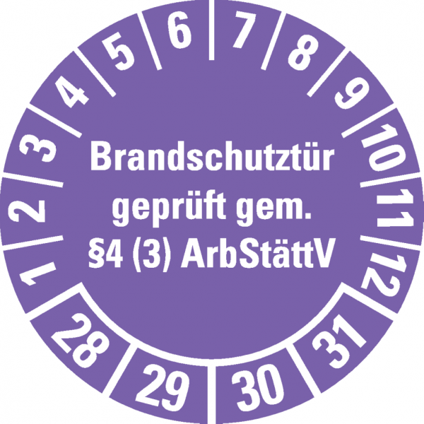 Dreifke® Prüfplakette Brandschutztür 28-31, violett, Dokumentenfolie, Ø 30mm, 18 Stk.