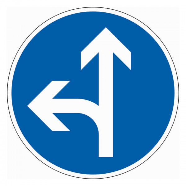 Schild I Verkehrszeichen Vorgeschriebene Fahrtrichtung geradeaus links, Nr.214-10, Aluminium RA1, Ø 600mm
