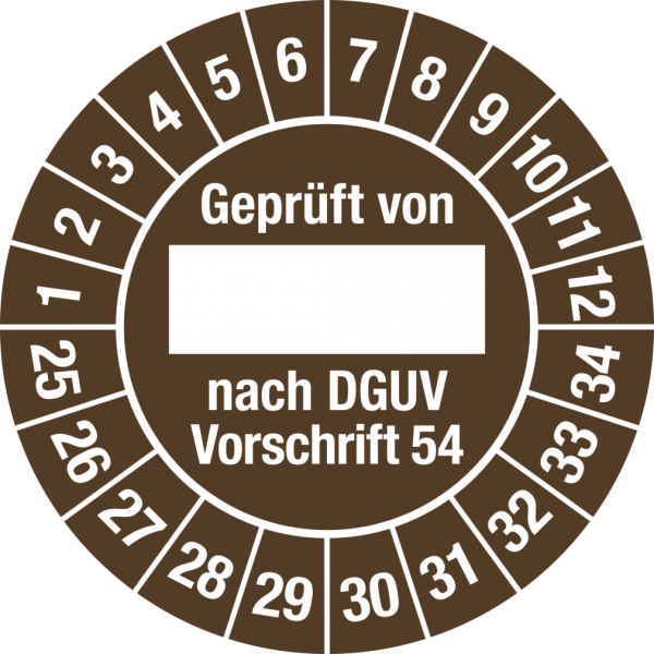 Dreifke® Prüfplakette Gepr....DGUV Vorschrift54,2025-2034,Dokumentenfolie,Ø30mm,10Stück/Bogen