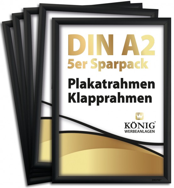 5 Dreifke® Plakatrahmen DIN A2 | 25mm Aluminium Profil, schwarz | Alu Klapprahmen Wechselrahmen Posterrahmen | 5er Sparpack