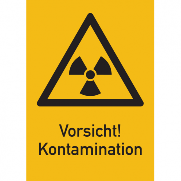 Dreifke® Warnschild Strahlenschutz Vorsicht! Kontamination (WS 140) | Alu geprägt | 210x297 mm, 1 Stk