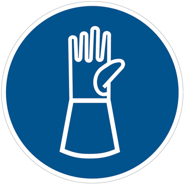 Dreifke® Aufkleber (Folie) &quot;Handschuhe mit Pulsschutz benutzen&quot;, Ø10cm, Folie selbstklebend, 1 Stück, Praxisbewährtes Gebotszeichen