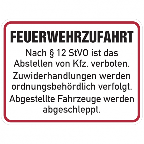 Dreifke® Hinweisschild Feuerwehrzufahrt, Feuerwehrzufahrt nach §12 StVO | Alu geprägt | 400x300 mm, 1 Stk