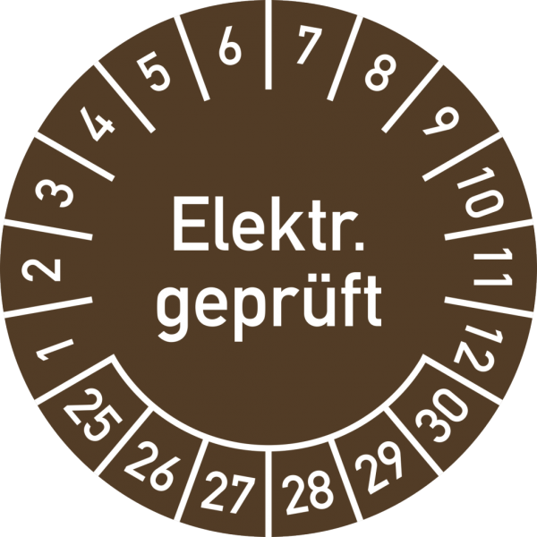 Dreifke® Prüfplakette Elektr. geprüft 2025-2030, Dokumentenfolie, Ø 30 mm, 10 Stück/Bogen